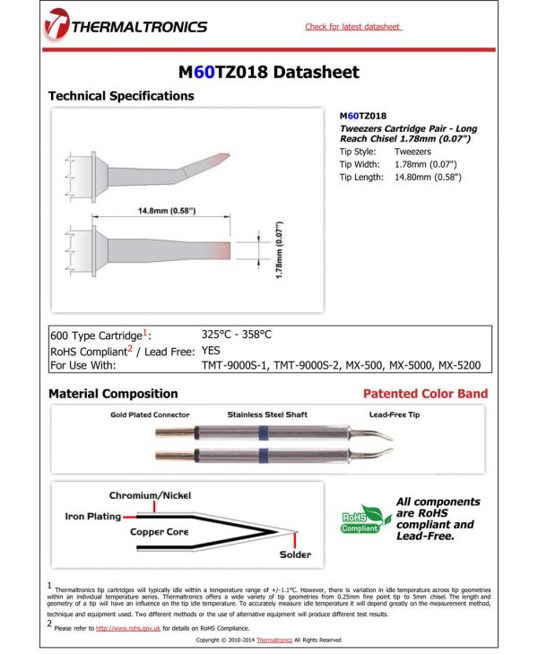 Thermaltronics M60TZ018 Metcal STTC-SMTC Compatibility pic