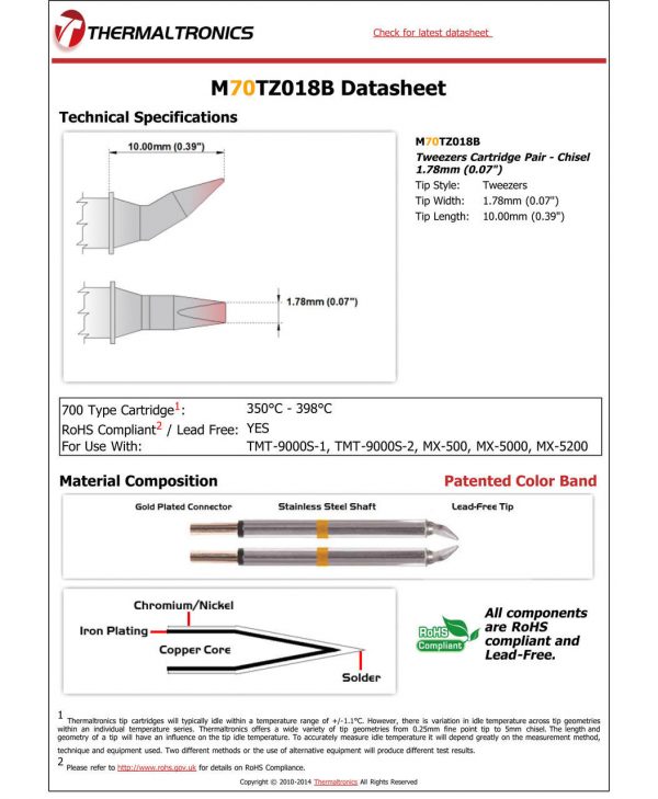 Thermaltronics M70TZ018B Metcal STTC-SMTC Compatibility pic