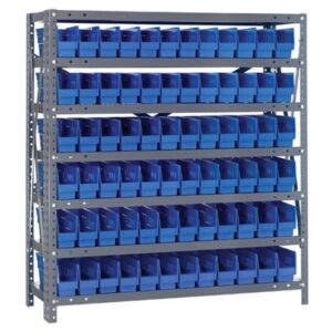 Quantum Storage Systems 1239-100 BL - Economy Series 4" Shelf Bin Steel Shelving w/72 Bins - 12" x 36" x 39" - Blue pic