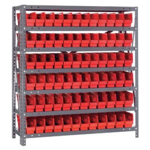 Quantum Storage Systems 1239-100 RD - Economy Series 4" Shelf Bin Steel Shelving w/72 Bins - 12" x 36" x 39" - Red pic
