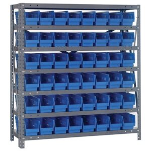 Quantum Storage Systems 1239-101 BL - Economy Series 4" Shelf Bin Steel Shelving w/48 Bins - 12" x 36" x 39" - Blue pic