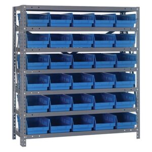 Quantum Storage Systems 1239-102 BL - Economy Series 4" Shelf Bin Steel Shelving w/30 Bins - 12" x 36" x 39" - Blue pic