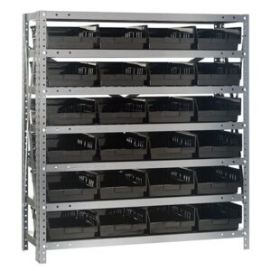 Quantum Storage Systems 1239-107 BK - Economy Series 4" Shelf Bin Steel Shelving w/24 Bins - 12" x 36" x 39" - Black pic