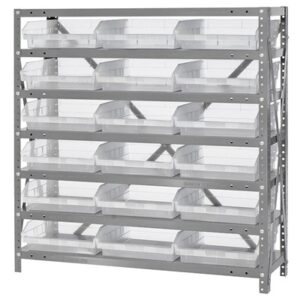 Quantum Storage Systems 1239-109CL - Economy Series 4" Clear-View Bin Shelving w/18 Bins - 12" x 36" x 39" - Clear pic