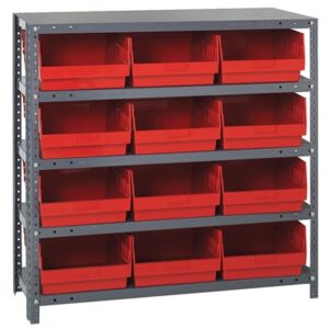 Quantum Storage Systems 1239-209 RD - Store-More Series 6" Shelf Bin Steel Shelving w/12 Bins - 12" x 36" x 39" - Red pic