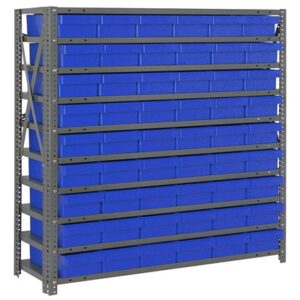 Quantum Storage Systems 1239-401 BL - Super Tuff Euro Series Open Style Steel Shelving w/54 Bins - 12" x 36" x 39" - Blue pic