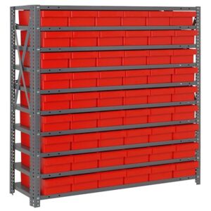 Quantum Storage Systems 1239-401 RD - Super Tuff Euro Series Open Style Steel Shelving w/54 Bins - 12" x 36" x 39" - Red pic