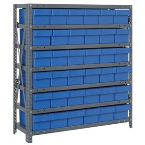 Quantum Storage Systems 1239-601 BL - Super Tuff Euro Series Open Style Steel Shelving w/36 Bins - 12" x 36" x 39" - Blue pic