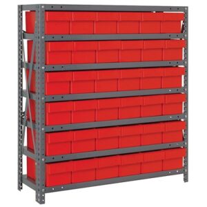 Quantum Storage Systems 1239-601 RD - Super Tuff Euro Series Open Style Steel Shelving w/36 Bins - 12" x 36" x 39" - Red pic