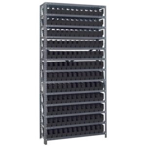 Quantum Storage Systems 1275-100 BK - Economy Series 4" Shelf Bin Steel Shelving w/144 Bins - 12" x 36" x 75" - Black pic