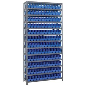 Quantum Storage Systems 1275-100 BL - Economy Series 4" Shelf Bin Steel Shelving w/144 Bins - 12" x 36" x 75" - Blue pic