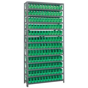 Quantum Storage Systems 1275-100 GR - Economy Series 4" Shelf Bin Steel Shelving w/144 Bins - 12" x 36" x 75" - Green pic