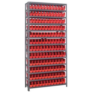 Quantum Storage Systems 1275-100 RD - Economy Series 4" Shelf Bin Steel Shelving w/144 Bins - 12" x 36" x 75" - Red pic