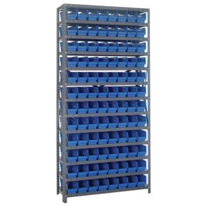 Quantum Storage Systems 1275-101 BL - Economy Series 4" Shelf Bin Steel Shelving w/96 Bins - 12" x 36" x 75" - Blue pic