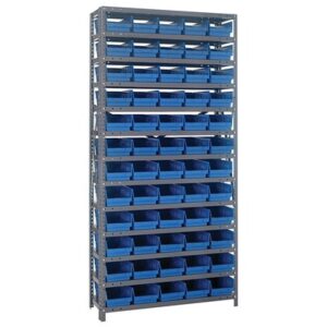 Quantum Storage Systems 1275-102 BL - Economy Series 4" Shelf Bin Steel Shelving w/60 Bins - 12" x 36" x 75" - Blue pic
