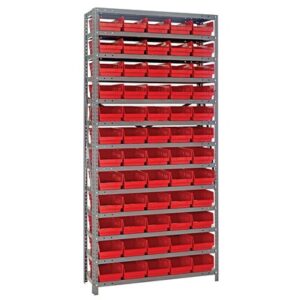 Quantum Storage Systems 1275-102 RD - Economy Series 4" Shelf Bin Steel Shelving w/60 Bins - 12" x 36" x 75" - Red pic