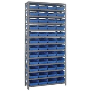 Quantum Storage Systems 1275-107 BL - Economy Series 4" Shelf Bin Steel Shelving w/36 Bins - 12" x 36" x 75" - Blue pic