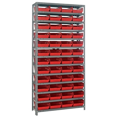 Quantum Storage Systems 1275-107 RD - Economy Series 4" Shelf Bin Steel Shelving w/36 Bins - 12" x 36" x 75" - Red pic