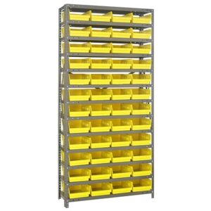 Quantum Storage Systems 1275-107 YL - Economy Series 4" Shelf Bin Steel Shelving w/36 Bins - 12" x 36" x 75" - Yellow pic