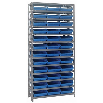 Quantum Storage Systems 1275-109 BL - Economy Series 4" Shelf Bin Steel Shelving w/48 Bins - 12" x 36" x 75" - Blue pic