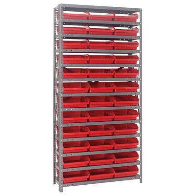 Quantum Storage Systems 1275-109 RD - Economy Series 4" Shelf Bin Steel Shelving w/48 Bins - 12" x 36" x 75" - Red pic