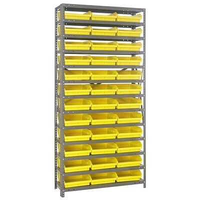 Quantum Storage Systems 1275-109 YL - Economy Series 4" Shelf Bin Steel Shelving w/48 Bins - 12" x 36" x 75" - Yellow pic