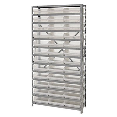 Quantum Storage Systems 1275-109CL - Economy Series 4" Clear-View Bin Shelving w/48 Bins - 12" x 36" x 75" - Clear pic