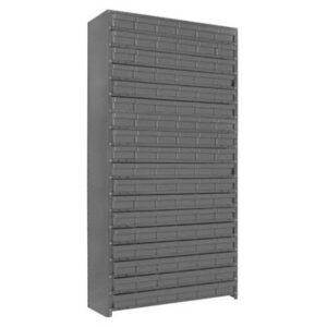 Quantum Storage Systems 1275-401 GY - Super Tuff Euro Series Open Style Steel Shelving w/108 Bins - 12" x 36" x 75" - Gray pic