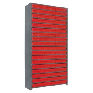 Quantum Storage Systems 1275-401 RD - Super Tuff Euro Series Open Style Steel Shelving w/108 Bins - 12" x 36" x 75" - Red pic