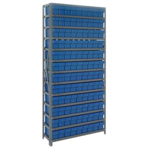 Quantum Storage Systems 1275-501 BL - Super Tuff Euro Series Open Style Steel Shelving w/108 Bins - 12" x 36" x 75" - Blue pic