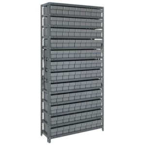 Quantum Storage Systems 1275-501 GY - Super Tuff Euro Series Open Style Steel Shelving w/108 Bins - 12" x 36" x 75" - Gray pic