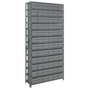 Quantum Storage Systems 1275-601 GY - Super Tuff Euro Series Open Style Steel Shelving w/72 Bins - 12" x 36" x 75" - Gray pic