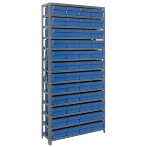 Quantum Storage Systems 1275-701 BL - Super Tuff Euro Series Open Style Steel Shelving w/48 Bins - 12" x 36" x 75" - Blue pic