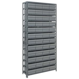 Quantum Storage Systems 1275-701 GY - Super Tuff Euro Series Open Style Steel Shelving w/48 Bins - 12" x 36" x 75" - Gray pic