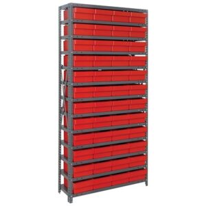 Quantum Storage Systems 1275-701 RD - Super Tuff Euro Series Open Style Steel Shelving w/48 Bins - 12" x 36" x 75" - Red pic
