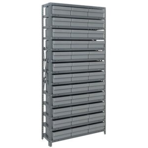 Quantum Storage Systems 1275-801 GY - Super Tuff Euro Series Open Style Steel Shelving w/36 Bins - 12" x 36" x 75" - Gray pic