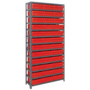 Quantum Storage Systems 1275-801 RD - Super Tuff Euro Series Open Style Steel Shelving w/36 Bins - 12" x 36" x 75" - Red pic