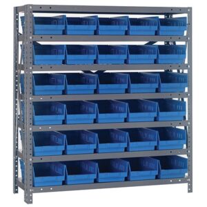Quantum Storage Systems 1839-104 BL - Economy Series 4" Shelf Bin Steel Shelving w/30 Bins - 18" x 36" x 39" - Blue pic