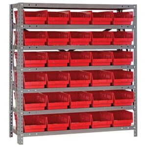 Quantum Storage Systems 1839-104 RD - Economy Series 4" Shelf Bin Steel Shelving w/30 Bins - 18" x 36" x 39" - Red pic