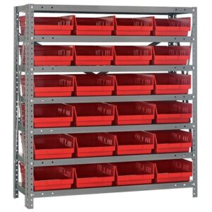Quantum Storage Systems 1839-108 RD - Economy Series 4" Shelf Bin Steel Shelving w/24 Bins - 18" x 36" x 39" - Red pic