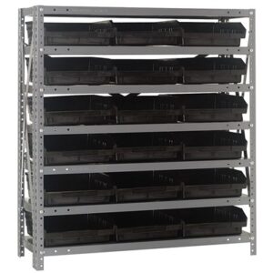 Quantum Storage Systems 1839-110 BK - Economy Series 4" Shelf Bin Steel Shelving w/18 Bins - 18" x 36" x 39" - Black pic