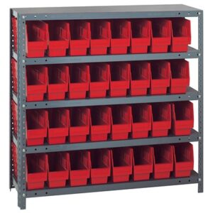 Quantum Storage Systems 1839-203 RD - Store-More Series 6" Shelf Bin Steel Shelving w/32 Bins - 18" x 36" x 39" - Red pic