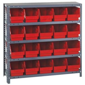 Quantum Storage Systems 1839-204 RD - Store-More Series 6" Shelf Bin Steel Shelving w/20 Bins - 18" x 36" x 39" - Red pic