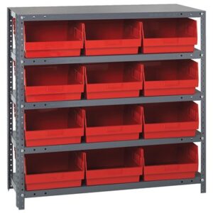 Quantum Storage Systems 1839-210 RD - Store-More Series 6" Shelf Bin Steel Shelving w/12 Bins - 18" x 36" x 39" - Red pic