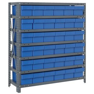 Quantum Storage Systems 1839-602 BL - Super Tuff Euro Series Open Style Steel Shelving w/36 Bins - 18" x 36" x 39" - Blue pic