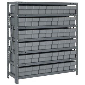 Quantum Storage Systems 1839-604 GY - Super Tuff Euro Series Open Style Steel Shelving w/54 Bins - 18" x 36" x 39" - Gray pic