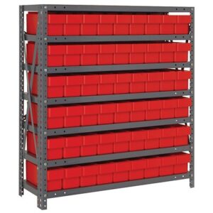 Quantum Storage Systems 1839-604 RD - Super Tuff Euro Series Open Style Steel Shelving w/54 Bins - 18" x 36" x 39" - Red pic