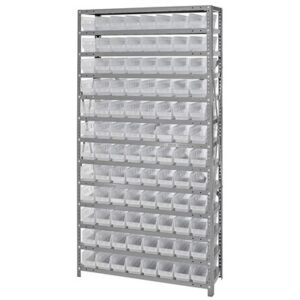 Quantum Storage Systems 1875-103CL - Economy Series 4" Clear-View Bin Shelving w/96 Bins - 18" x 36" x 75" - Clear pic