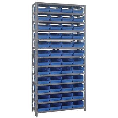 Quantum Storage Systems 1875-108 BL - Economy Series 4" Shelf Bin Steel Shelving w/48 Bins - 18" x 36" x 75" - Blue pic