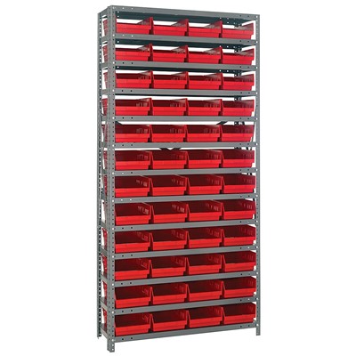 Quantum Storage Systems 1875-108 RD - Economy Series 4" Shelf Bin Steel Shelving w/48 Bins - 18" x 36" x 75" - Red pic
